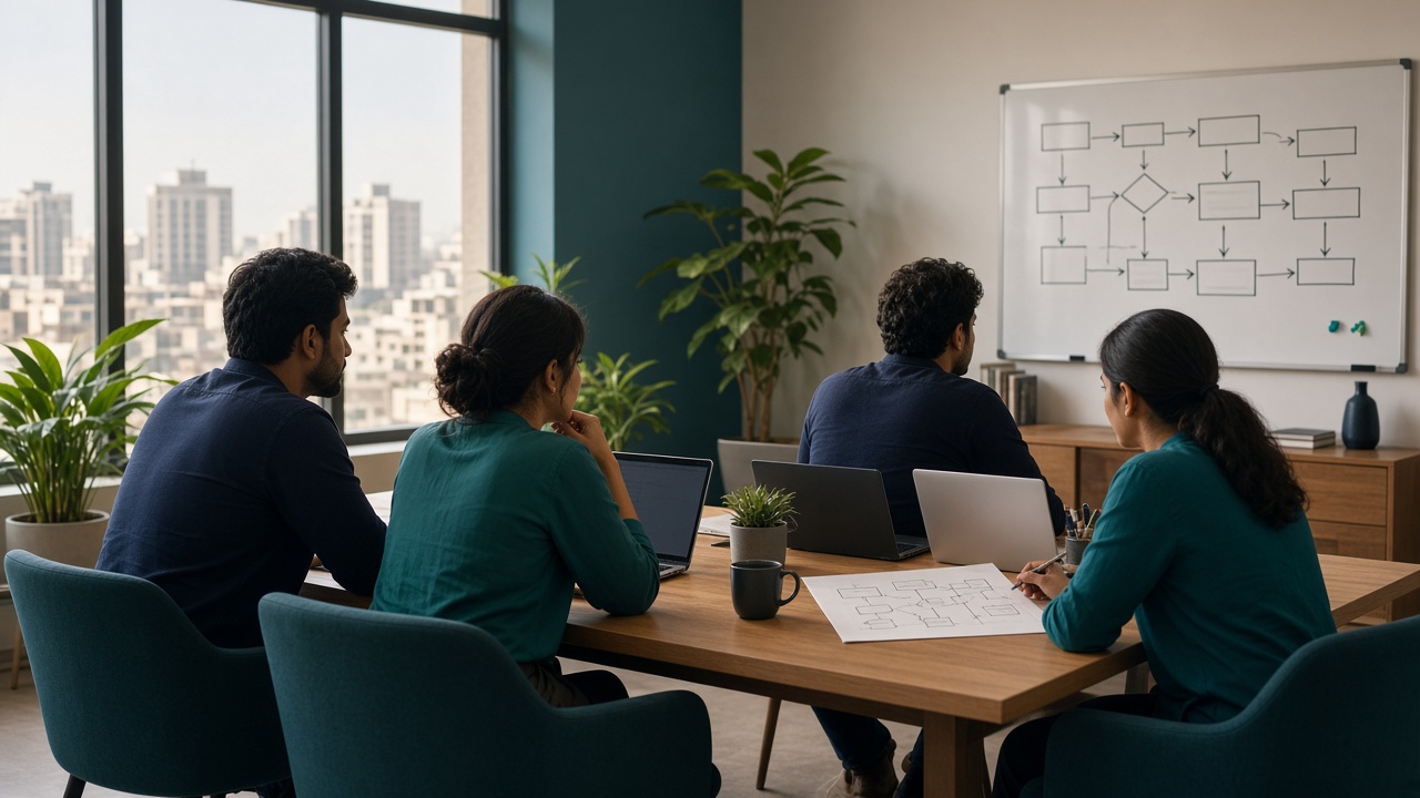 People in a working session around a table