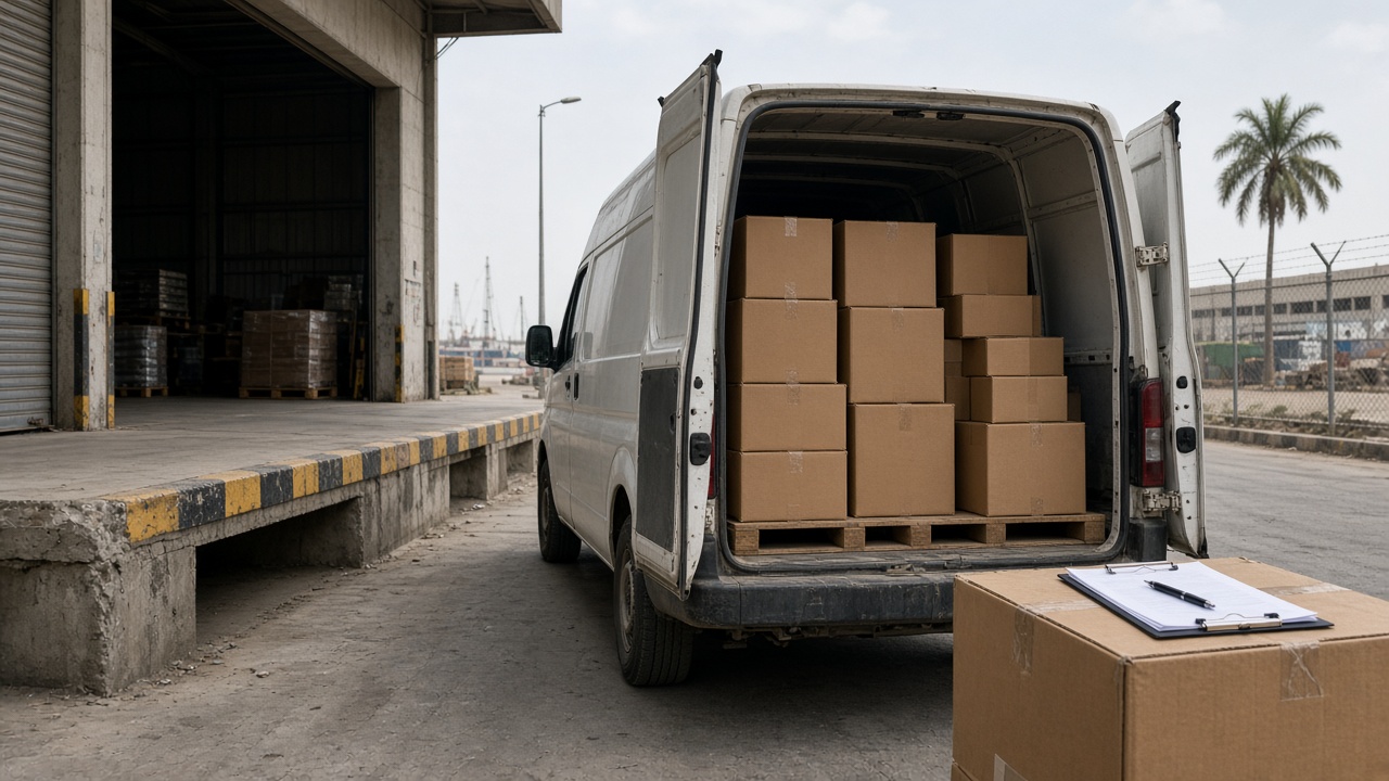 A delivery van at a loading dock